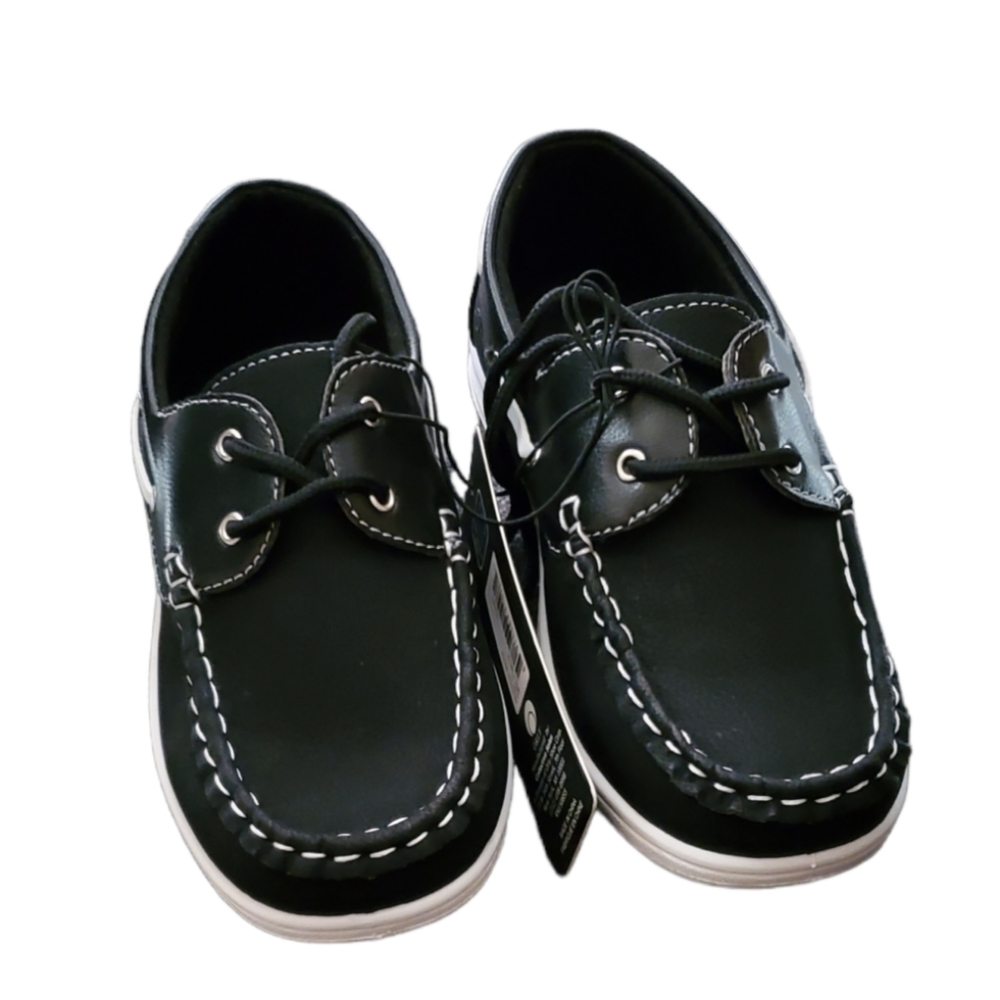 New Laced Up Black Boat Shoes